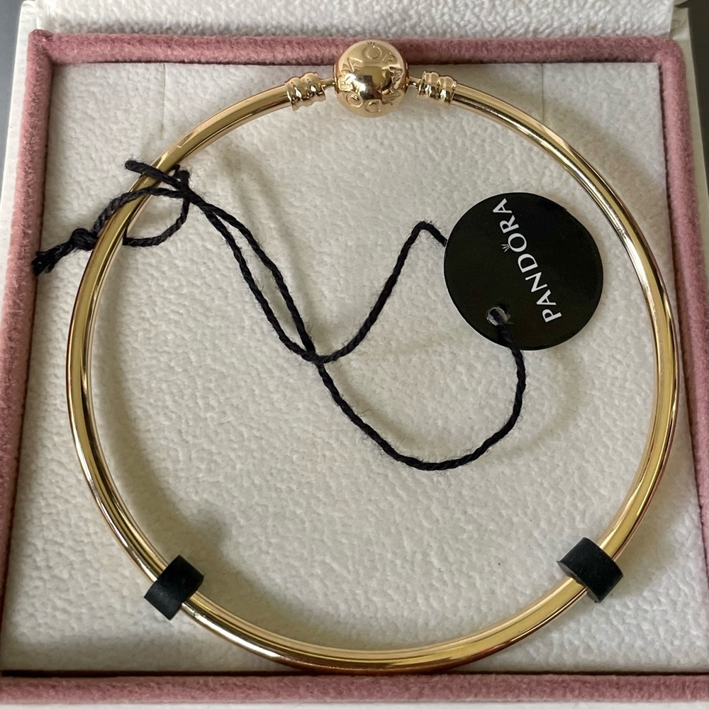 New Authentic Pandora 14K Solid Gold Bangle Bracelet 8.3”